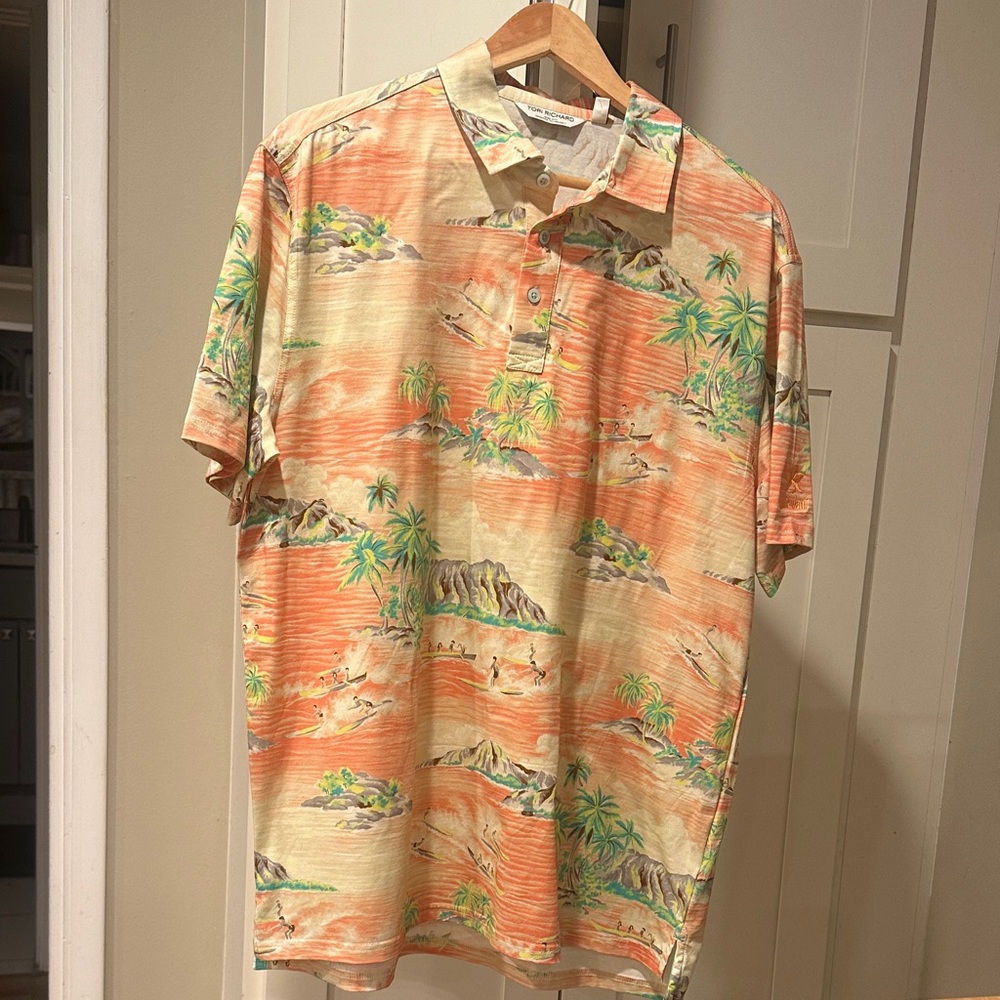 Tori Richard Orange and Green Island Print Shirt